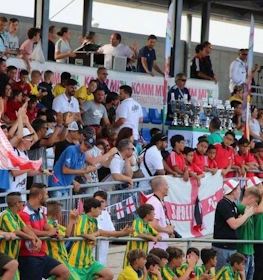 Fans in the stands with flags at the Spain Trophy football tournament